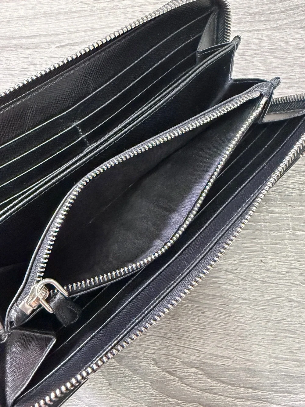 Prada Black Floral Zippy Wallet